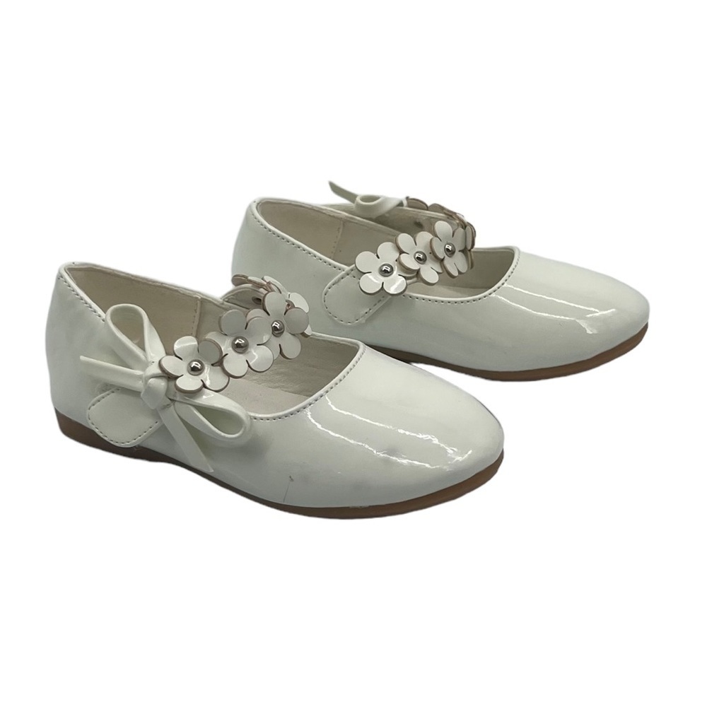 AIDIQISEHUA White Patent Floral Hook & Loop Mary Jane Shoes Size 22 Toddler